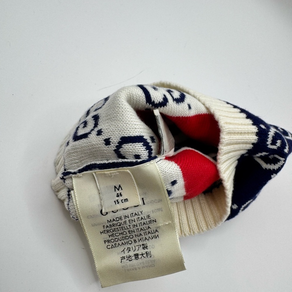 Gucci Cream Navy & Red GG Knit Beanie baby medium - Picture 3 of 4